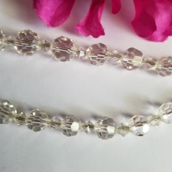 Vintage sparkly clear beads necklace choker art deco short adjustable - Picture 10 of 13